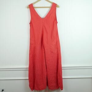 Grand Greece Linen Midi Dress Size XL Coral Pink Pockets Coastal Beachy Resort